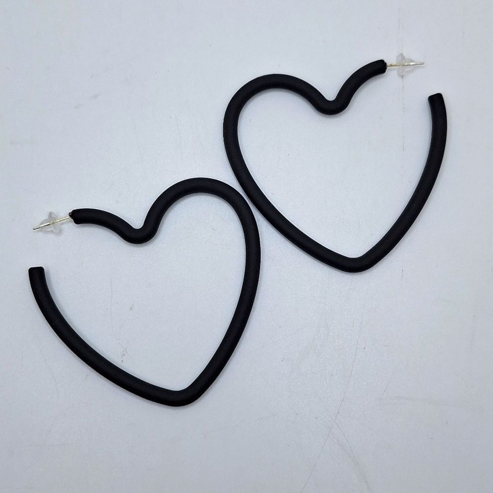 Black heart-shaped large hoop earrings statement jewelry